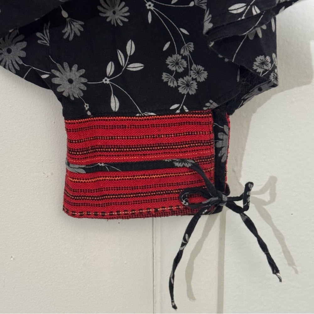 Harem Drop Crotch Thai Pants Black Floral Size Medium Gypsy Hippie Aladdin Hmong - Picture 5 of 11